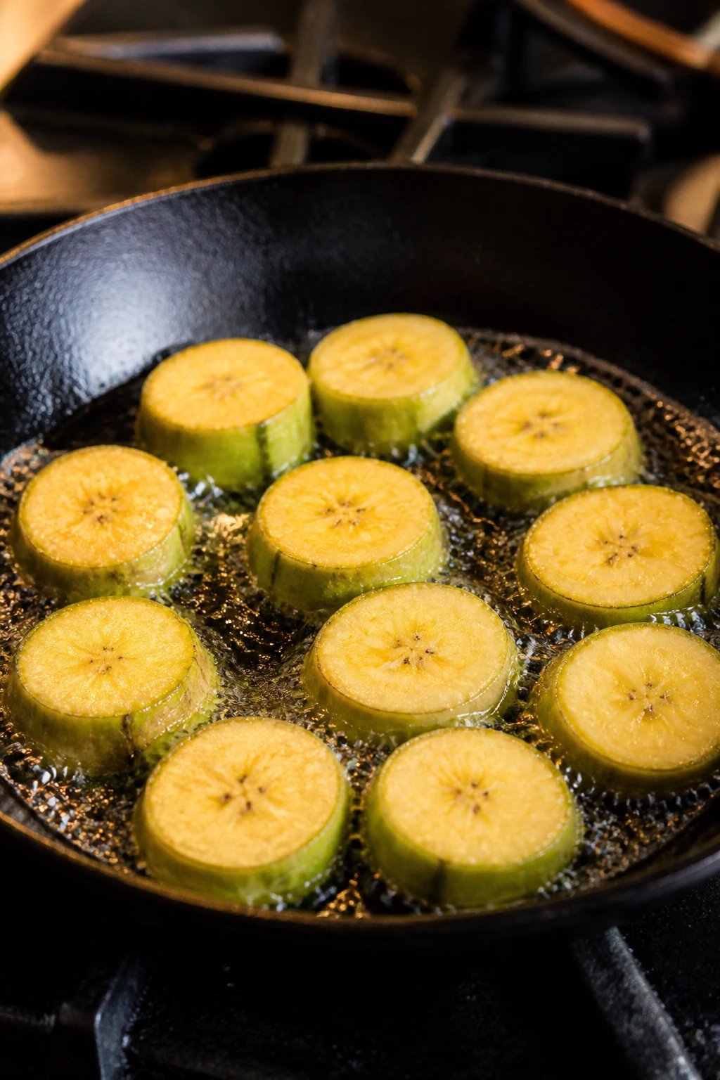Are Plantains Low FODMAP? All You Need To Know 4 Plantains frying in olive oil in a skillet
