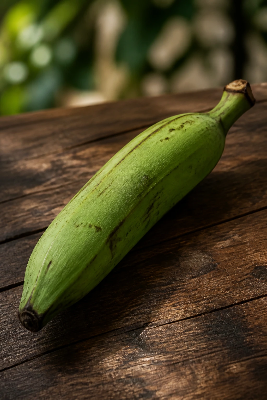 Green Plantains Vs Yellow Plantains: What's the Difference? 5 Whole green plantain on wooden surface