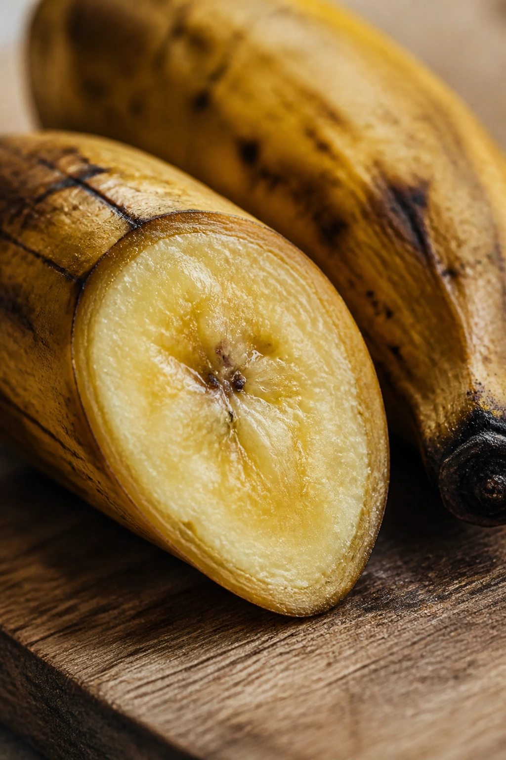 Digestive Aid: Are Plantains Good For Constipation? 6 Cross-section of ripe plantain showing creamy interior.