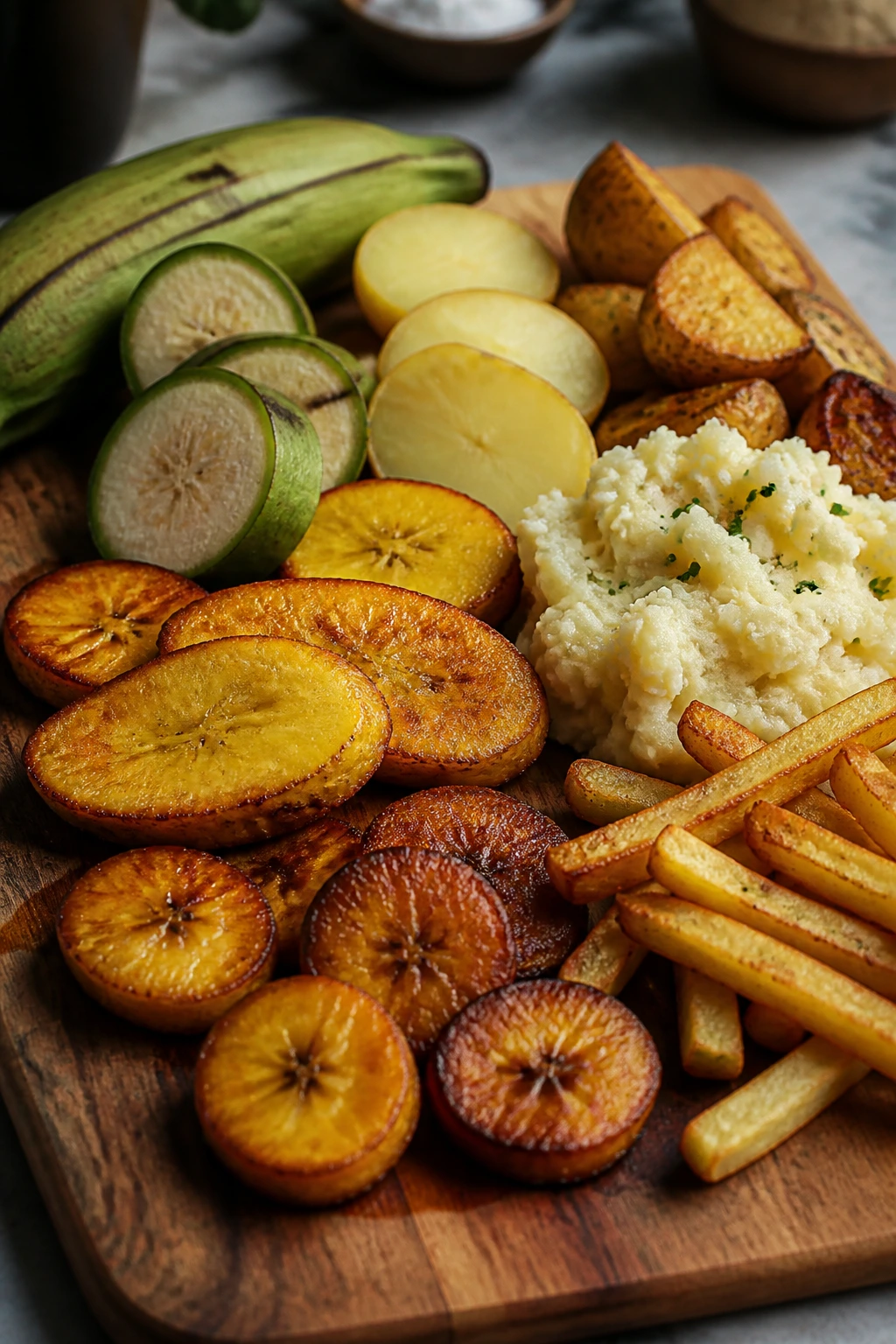 Plantain Vs Potato: Which is Better? Let's Find Out 6 Plantain and potato slices illustrating cooking versatility