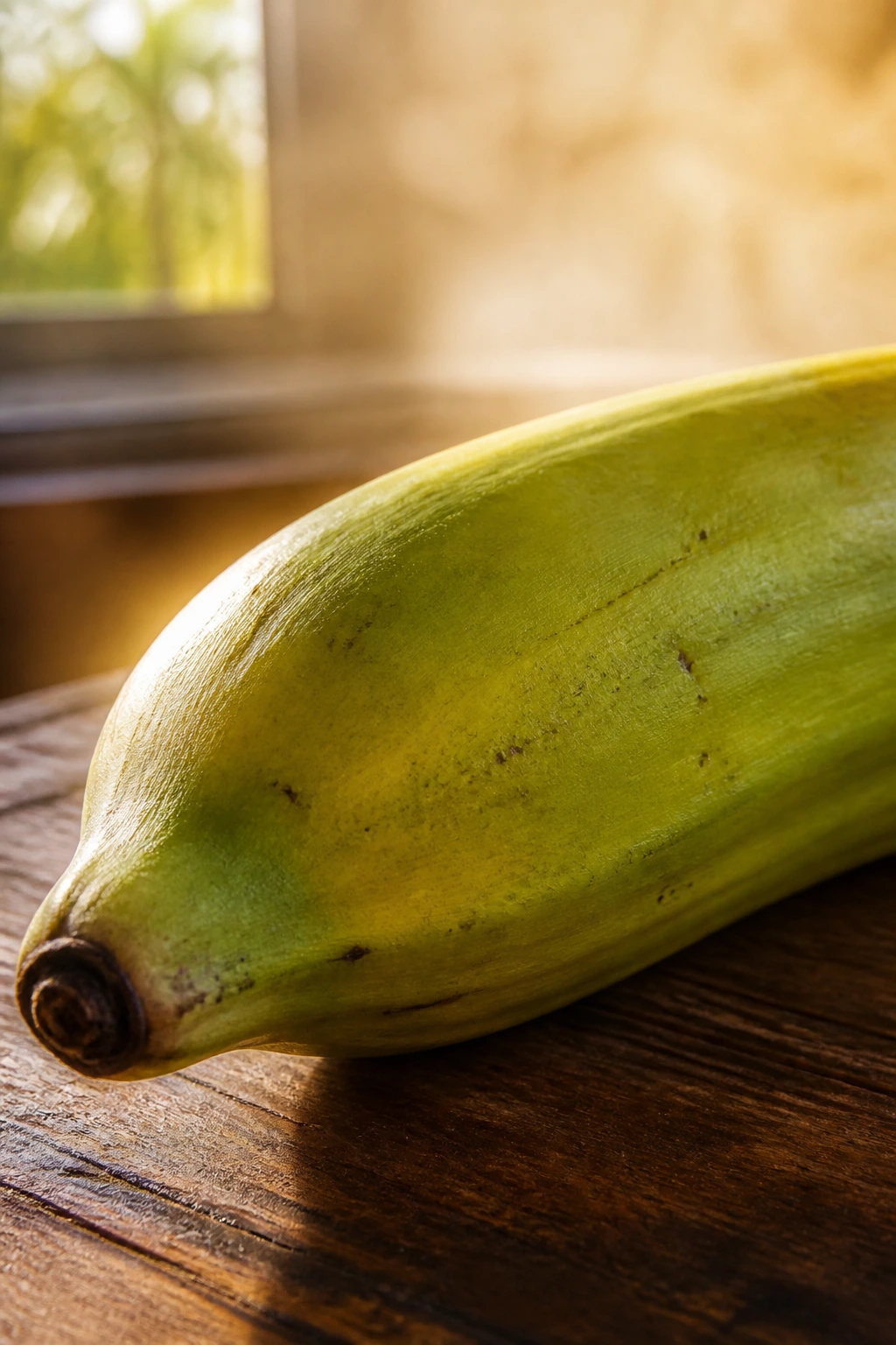 Green-to-yellow plantain with warm humid backdrop