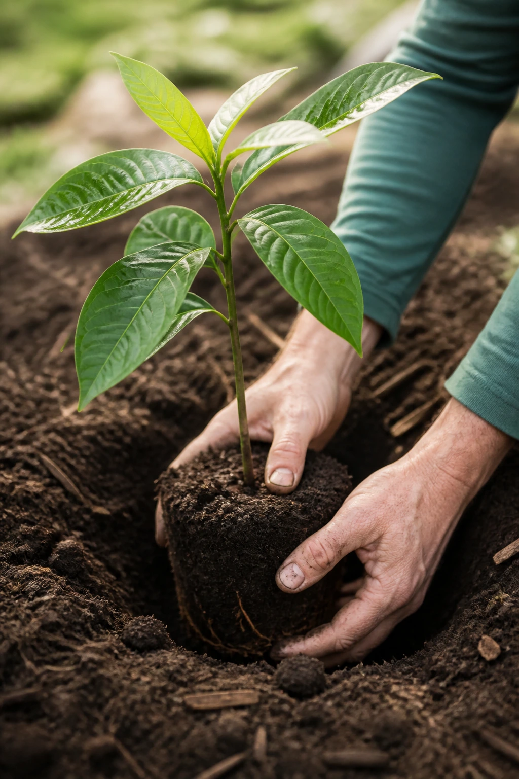 Can You Grow Avocados In Georgia? Yes, And Here's How 6 Hands planting a young avocado sapling into soil in a sunny garden.