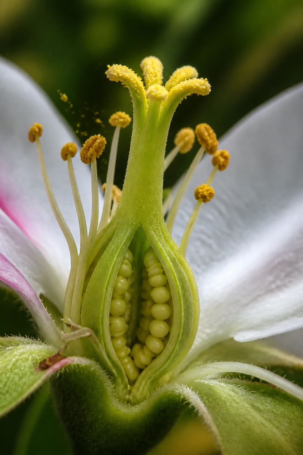 What Is The Difference Between Pollination and Fertilization? 4 Close-up of flower reproductive parts summarizing pollination and fertilization