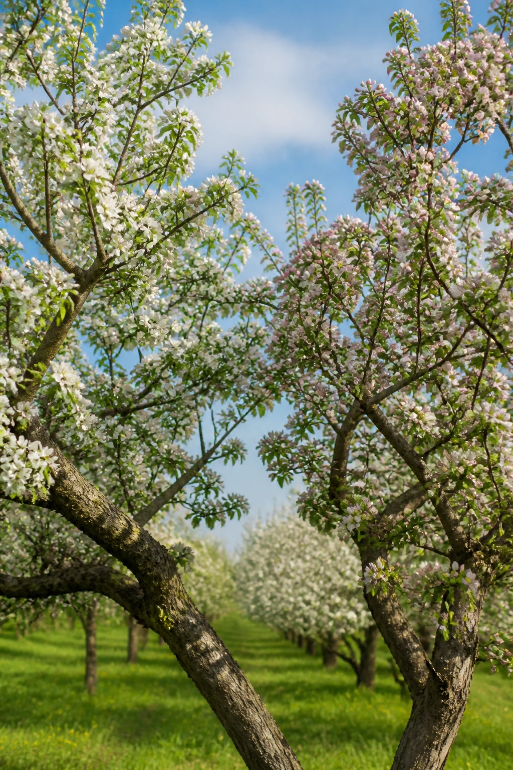 What Fruit Trees Need Two To Pollinate? What Goes With What? 2 Two trees in bloom in an orchard representing pollination pairings