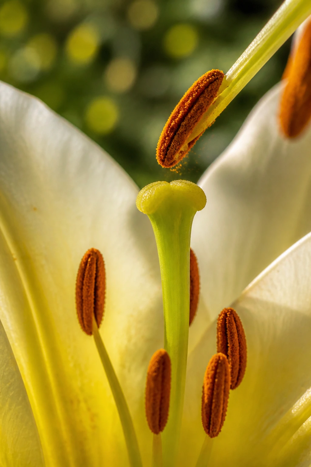 What Is The Difference Between Pollination and Fertilization? 1 Close-up of a flower stigma with pollen grains during pollination in a garden