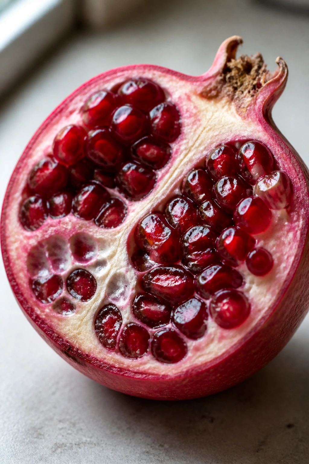 Cross-section of a pomegranate revealing arils