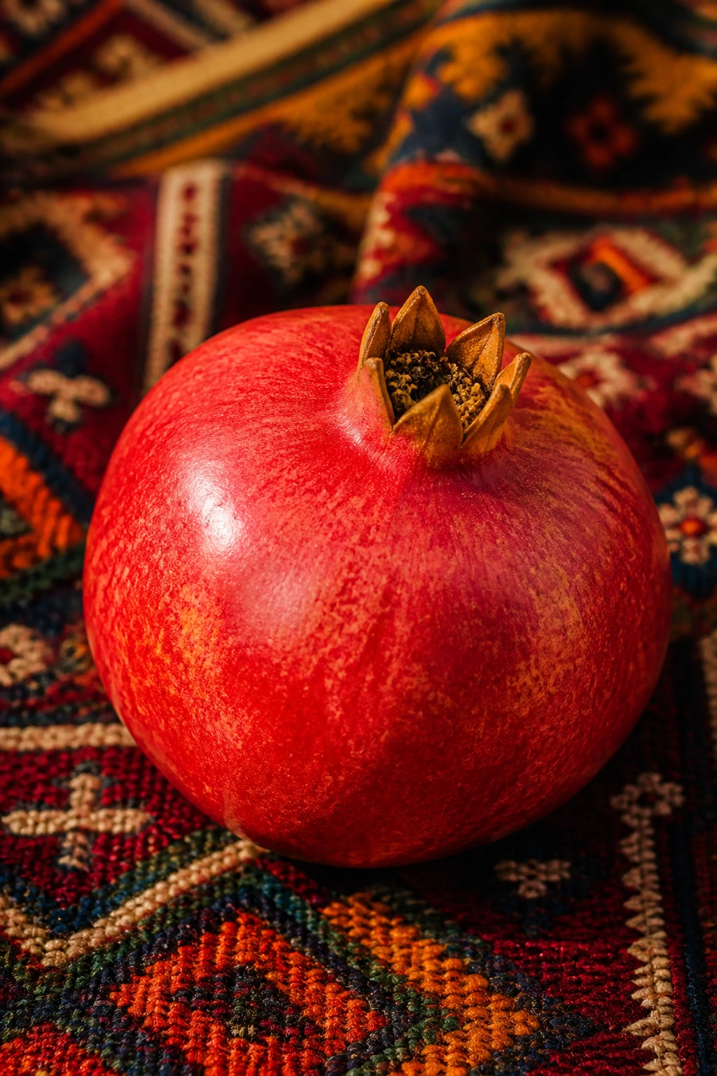 Pomegranate on traditional Afghan textile symbolizing culture.