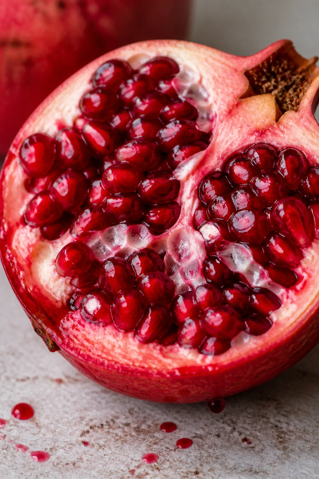 Pomegranate seeds and juice highlighting health benefits.