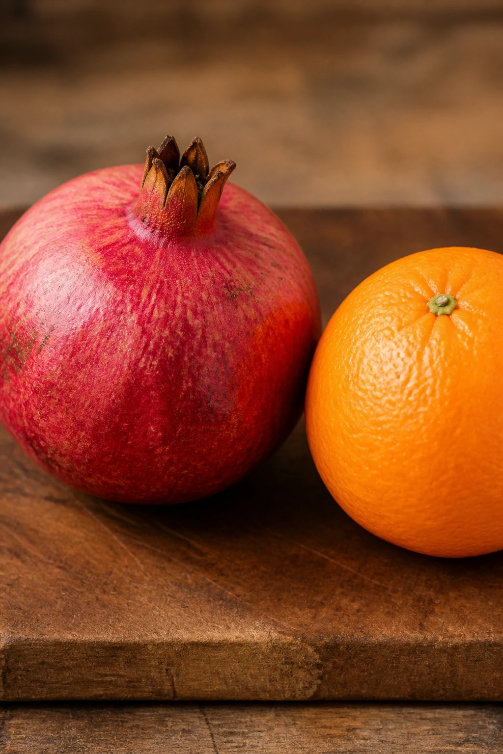 Pomegranate and orange showing different skins and structures