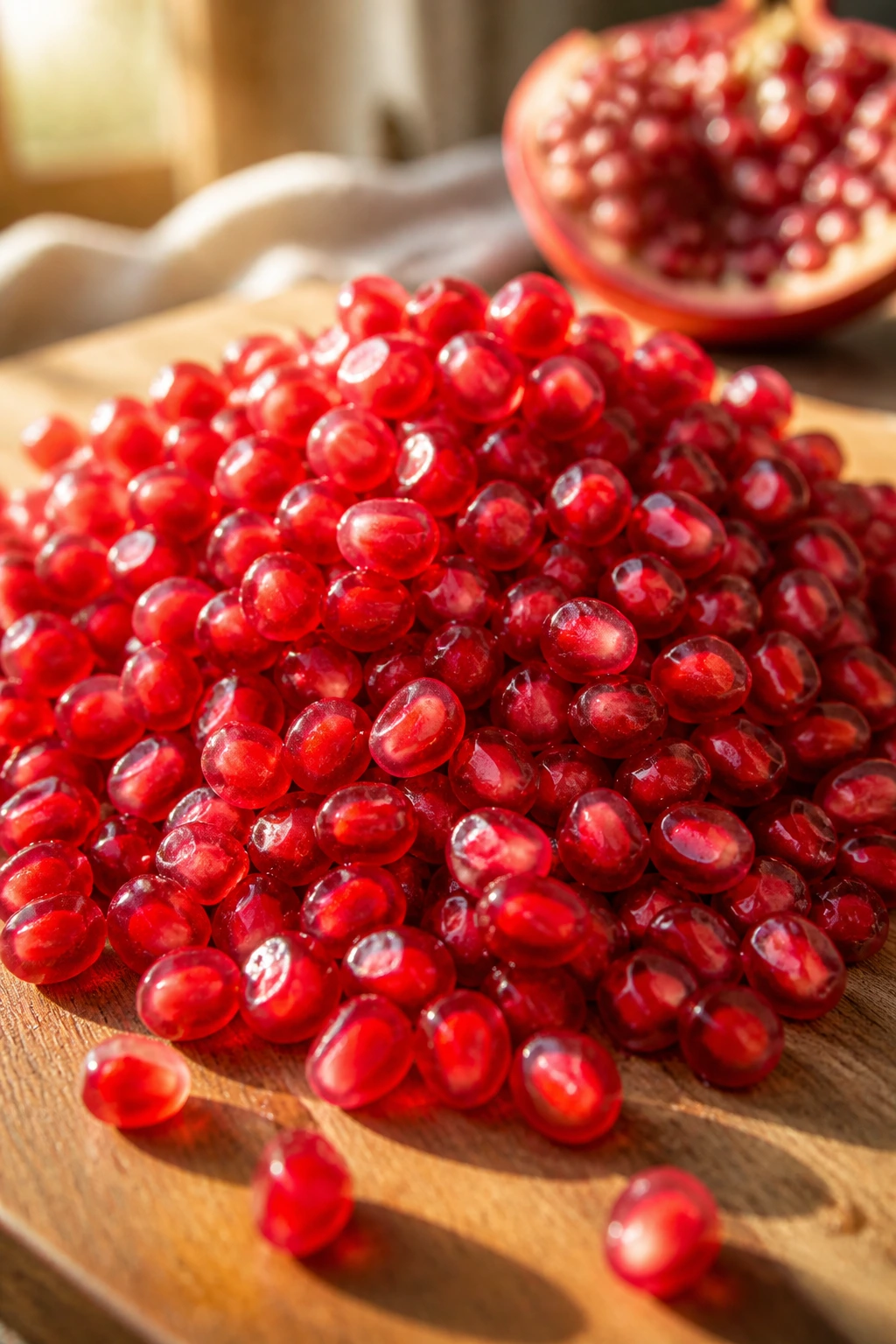 Is There A Fruit With Red Seeds Inside? Yes, And Here’s Why 4 Close-up of pomegranate arils on wooden cutting board