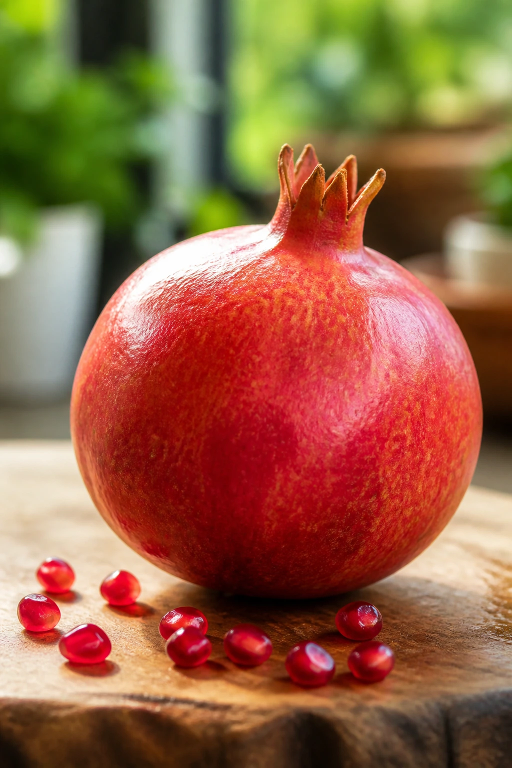 Can Chickens Eat Pomegranates Safely? Benefits and Risks 5 Whole pomegranate on wood with arils nearby