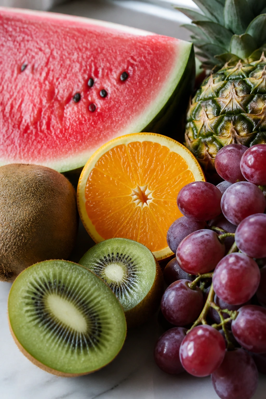 Is It Good To Eat Fruit Before & After A Workout? 5 Group of fresh fruits arranged on a clean surface.