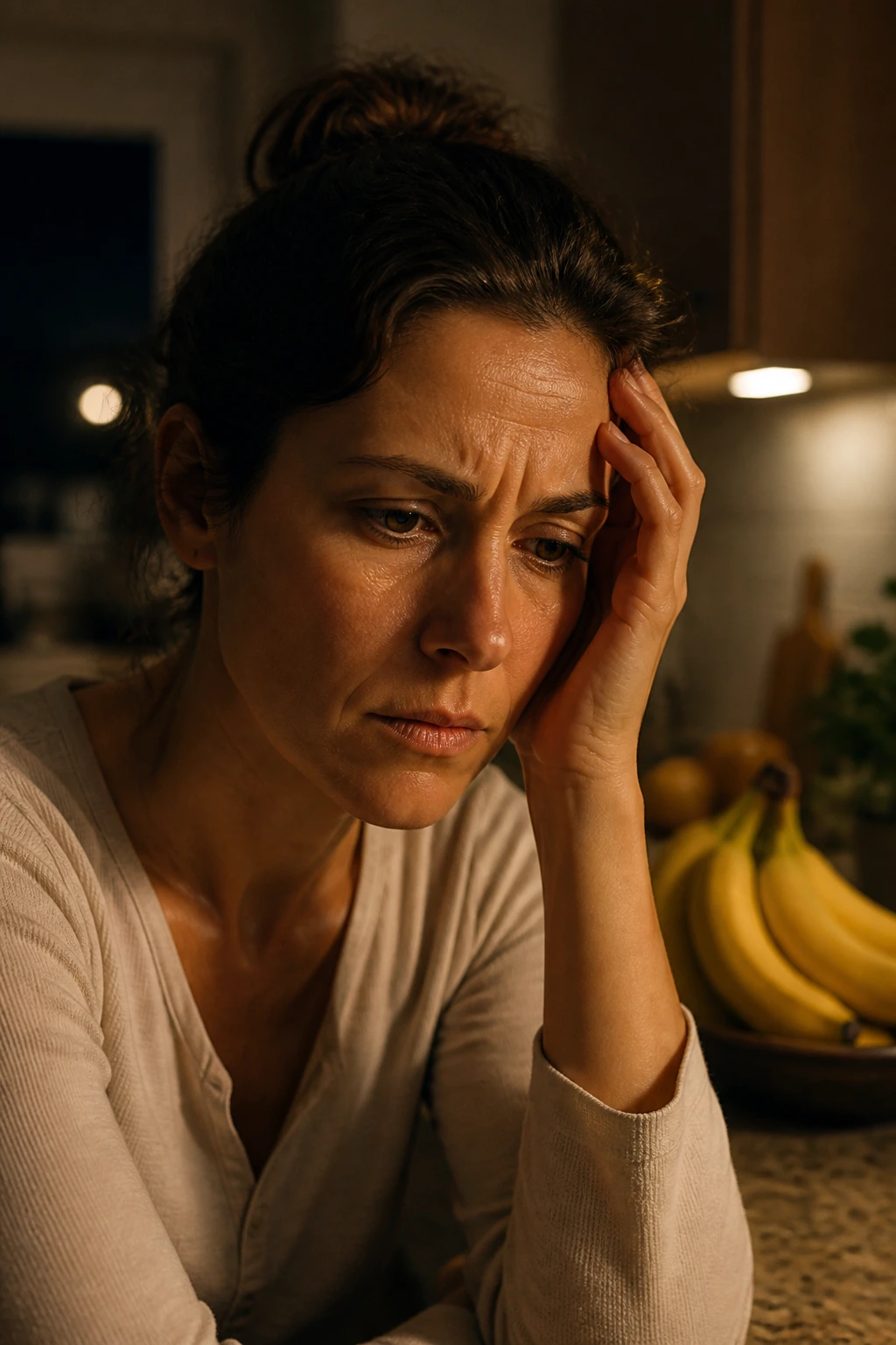 Portrait of a person worried about potassium at night
