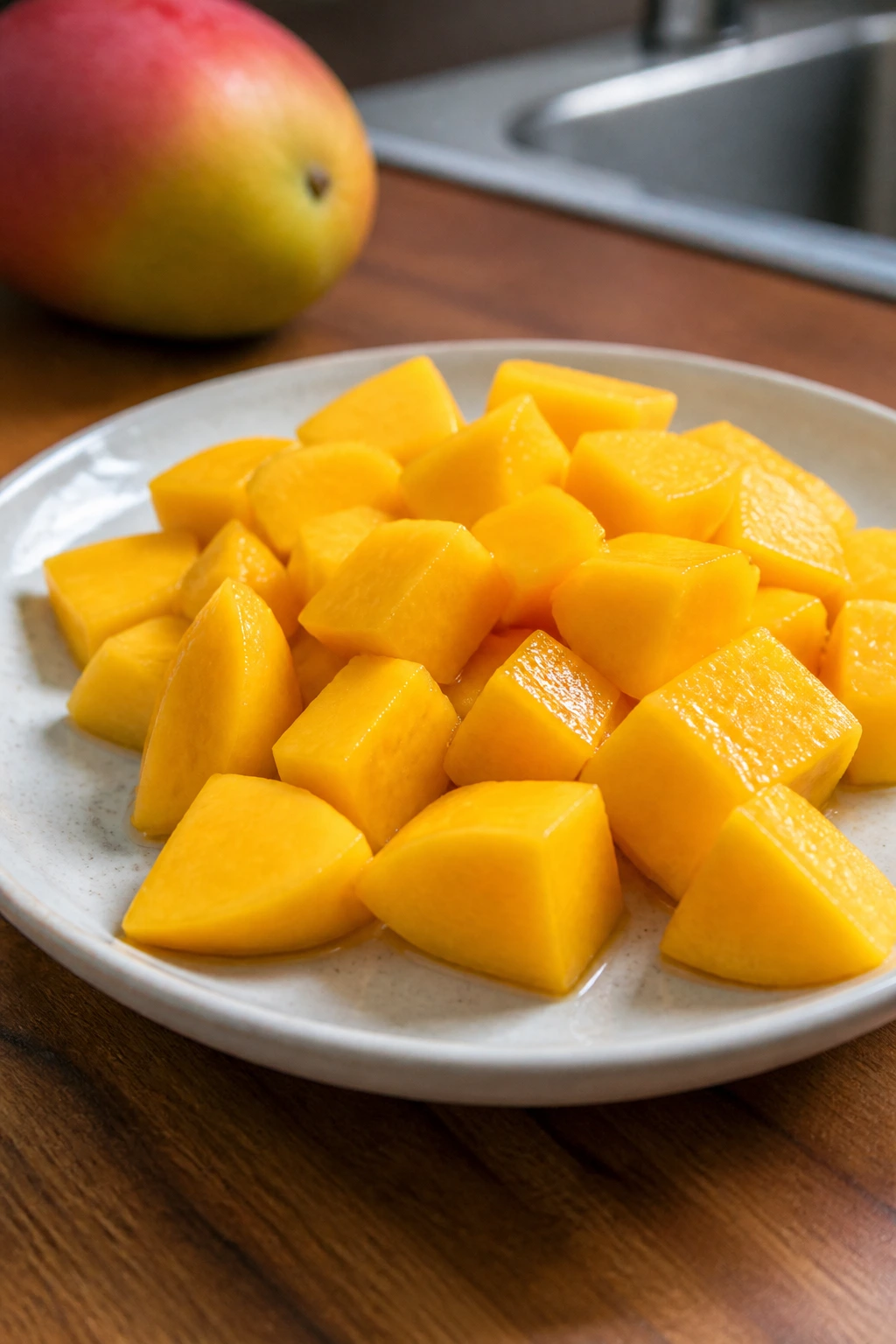 Is Indian Mango Good for Dogs? All You Need to Know 5 Diced Indian mango pieces on plate