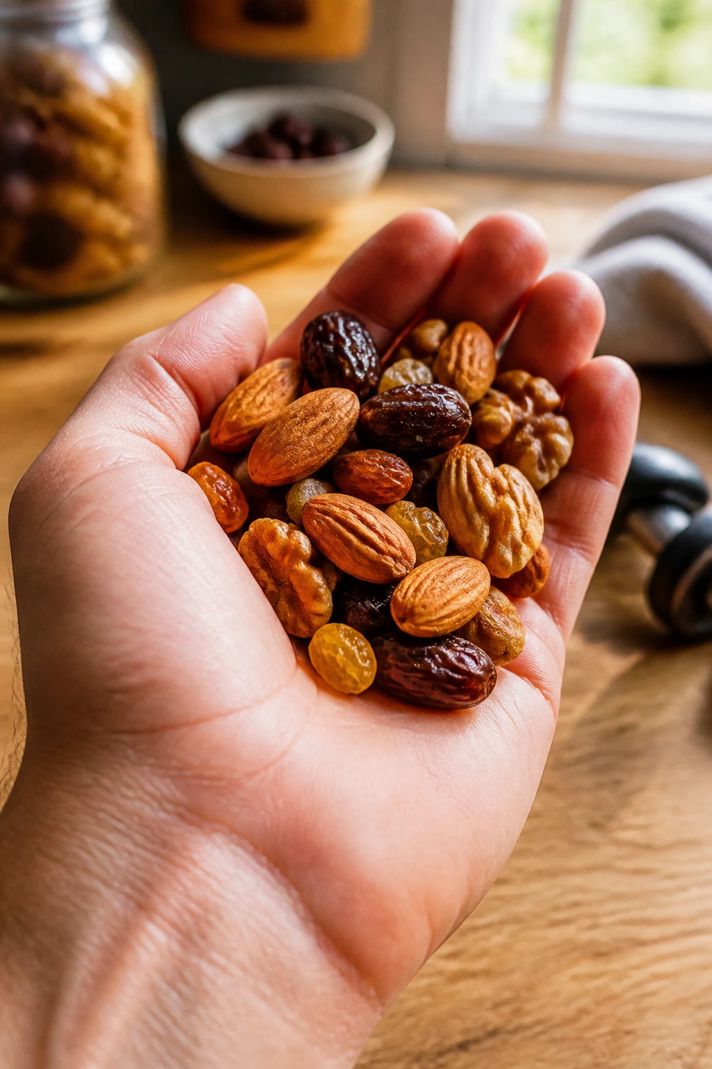 Boost Your Performance: 12 Must-Have Dry Fruits Before Workout 1 Close up of mixed dry fruits in a hand for pre workout fueling
