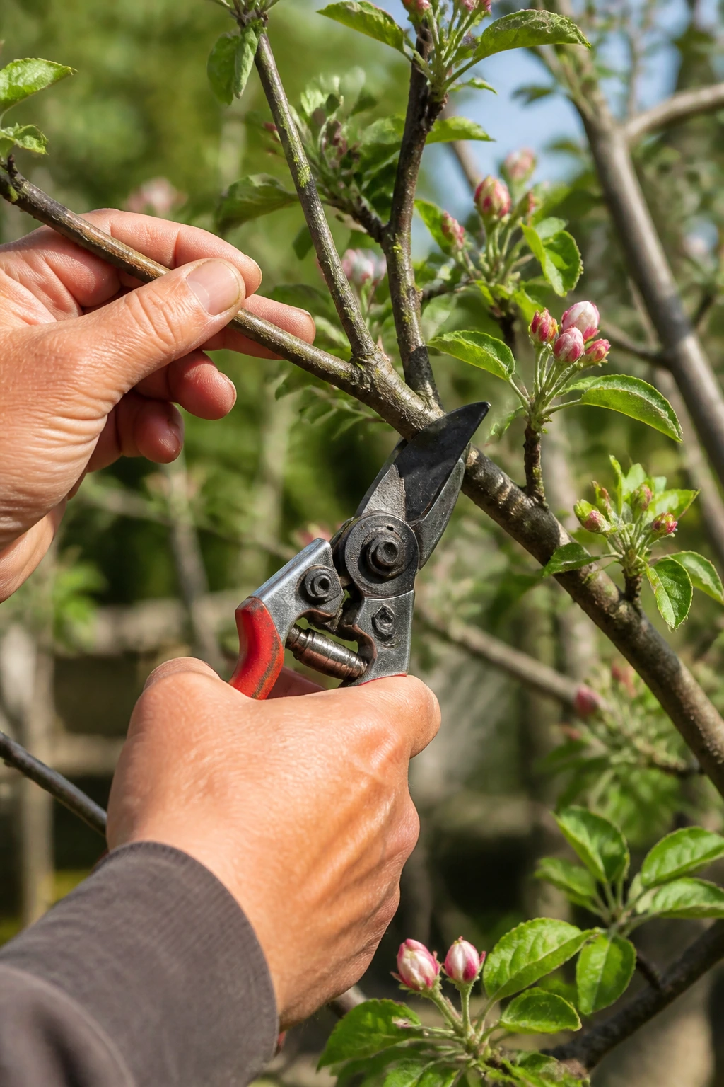 How to Keep Ants Off Fruit Trees: 100% Working Tips 5 Hands pruning a branch with shears on a fruit tree outdoors