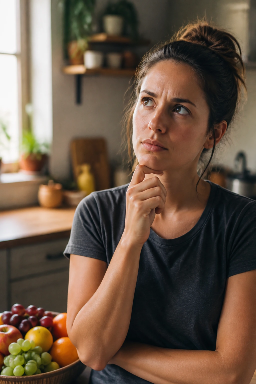 10 Amazing Health Benefits of Eating Fruits Before Bed 3 Curious adult portrait pondering bedtime fruit questions