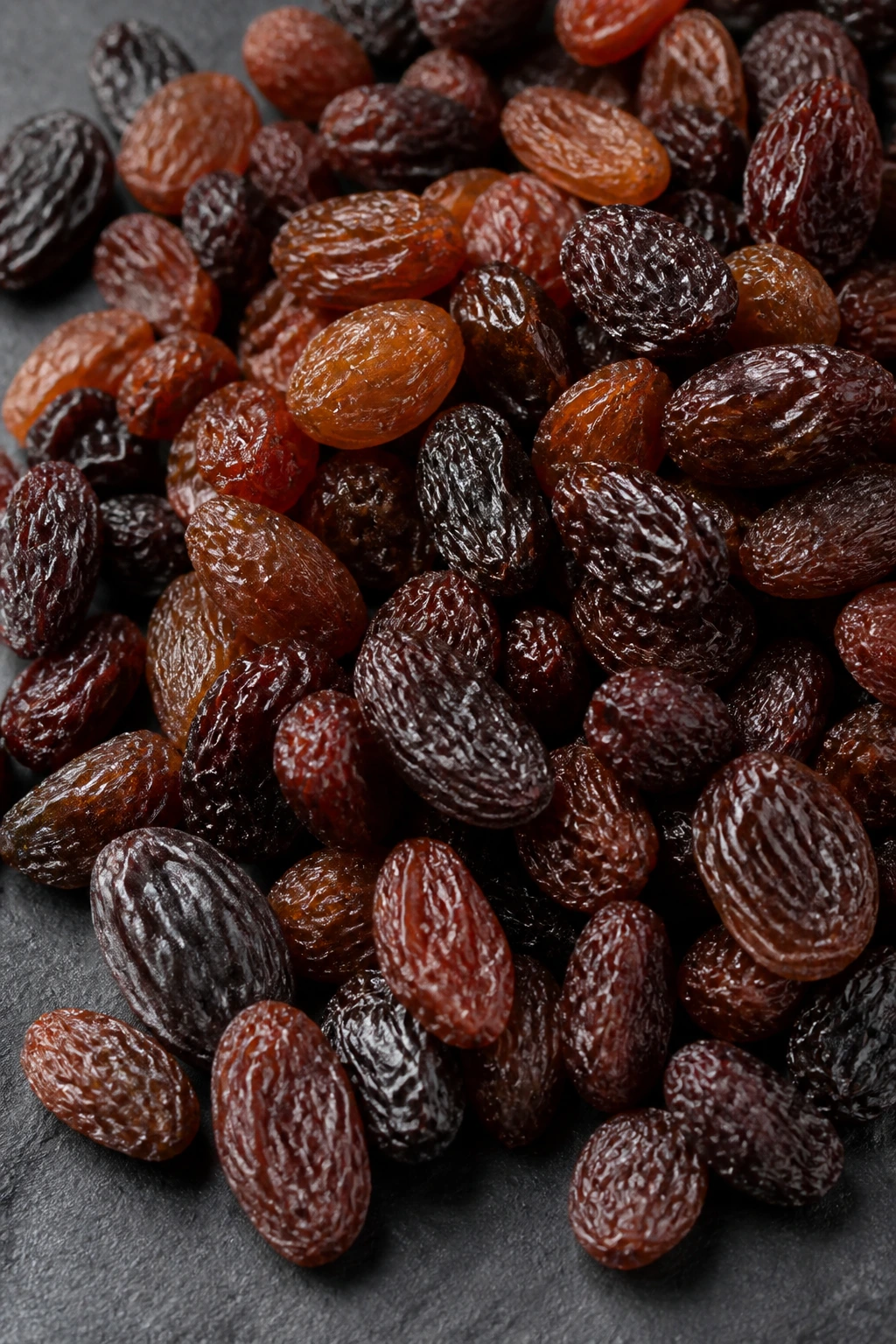 10 Surprising Health Benefits of Raisins for Men 2 Dense cluster of raisins filling a dark slate surface