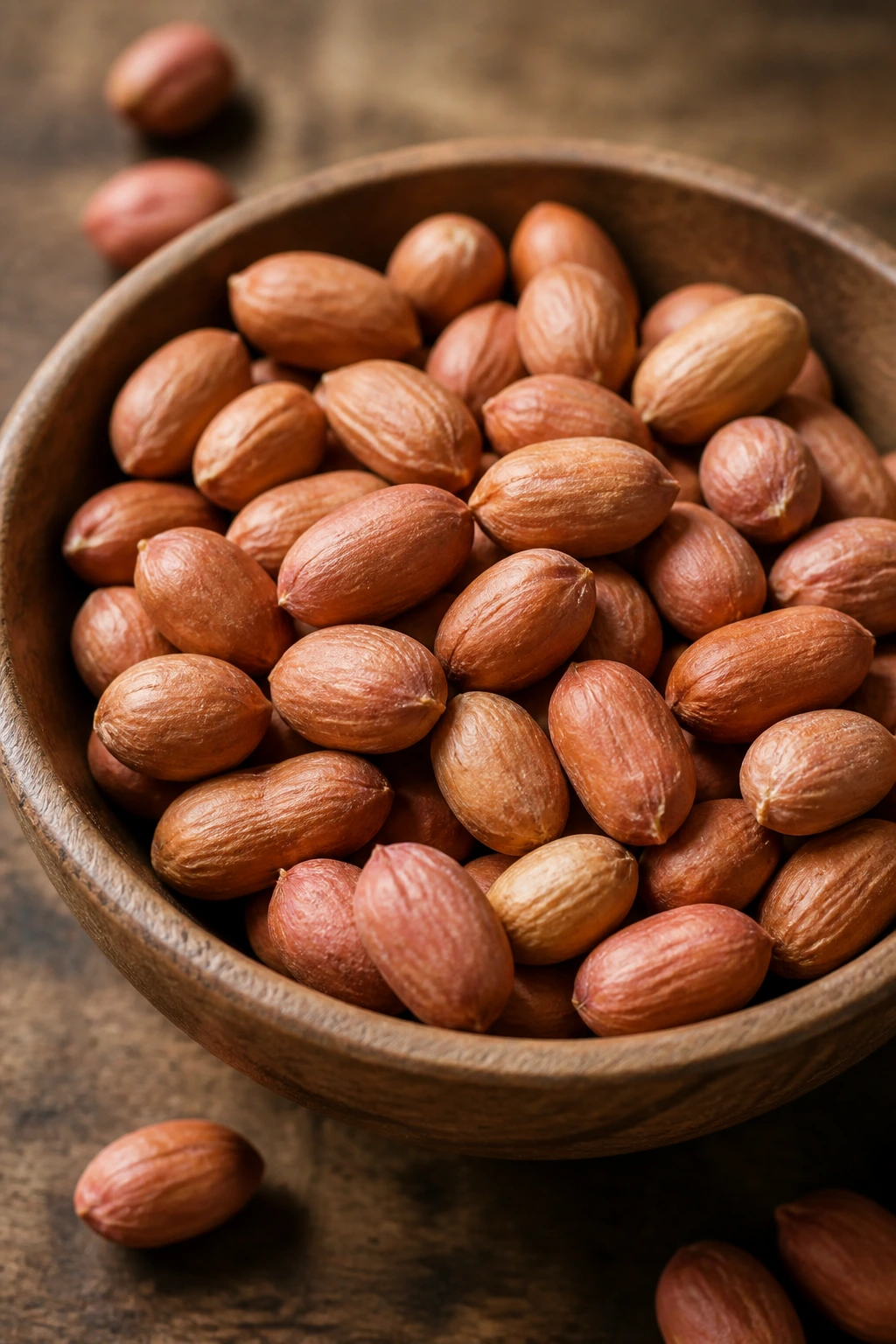 Can Chickens Eat Peanuts Or Any Peanut By-Products? 2 Close-up of shelled raw peanut kernels in a wooden bowl