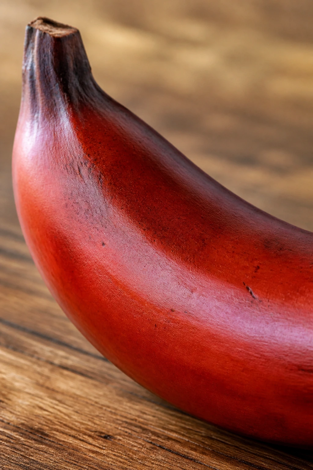 Close-up of red banana on wooden surface