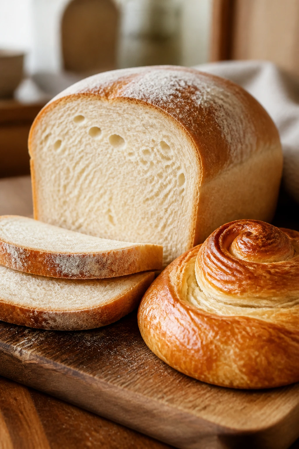 Red Wheat vs White Wheat: Understanding the Differences 11 Loaf of white bread and a pastry on a wooden board