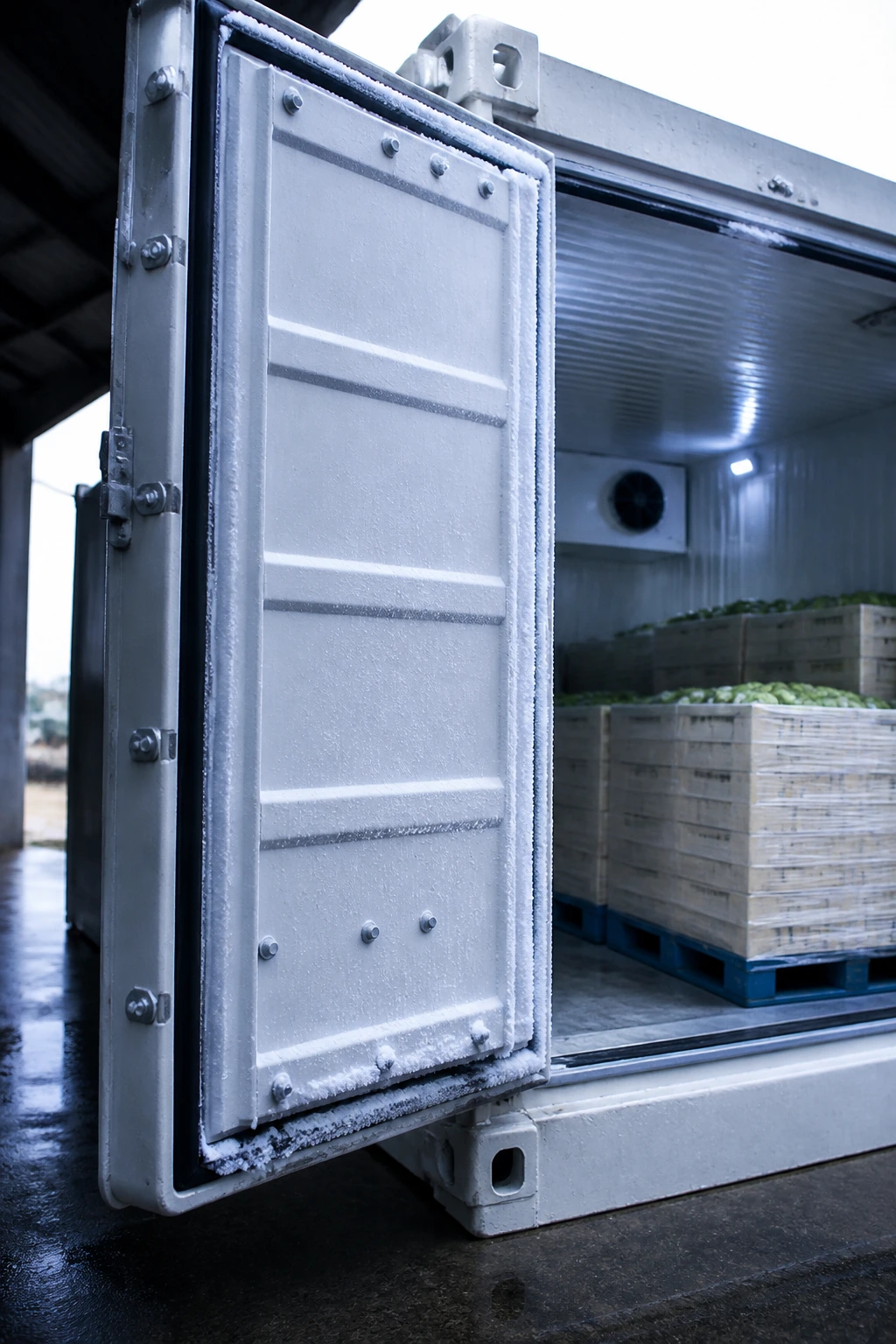 How To Ship Fruits And Vegetables:Â An Expert Guide 6 Refrigerated shipping container interior with pallets