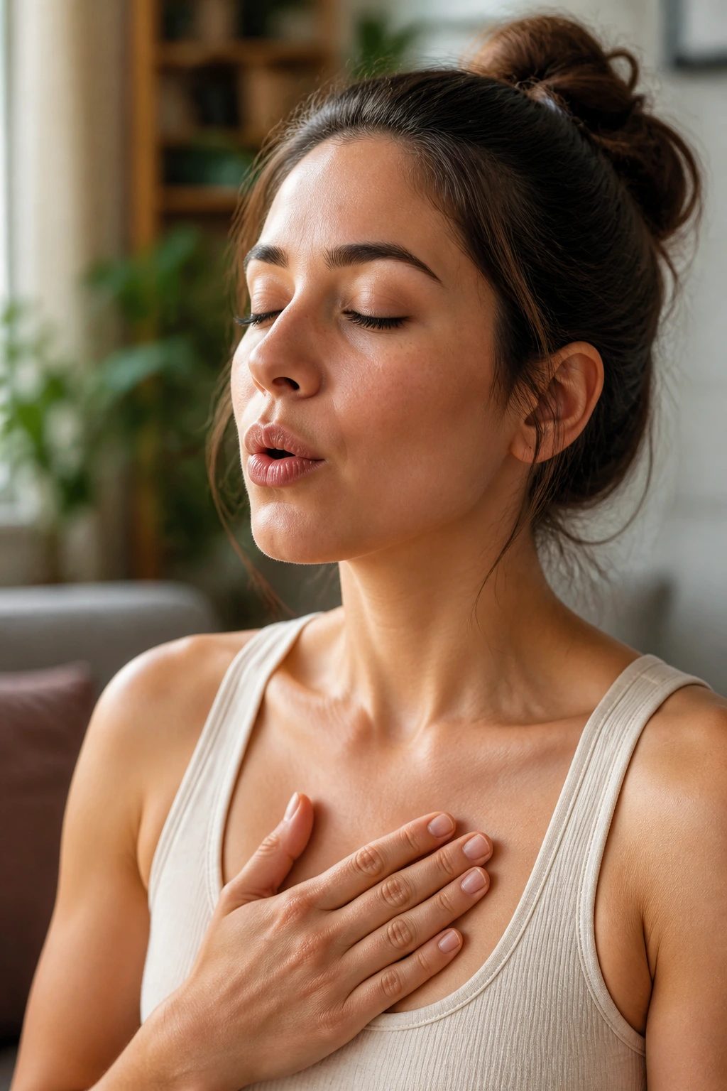 10 Amazing Health Benefits Of Banana Peel Tea 9 Close-up portrait of a real person breathing calmly, symbolizing respiratory support.