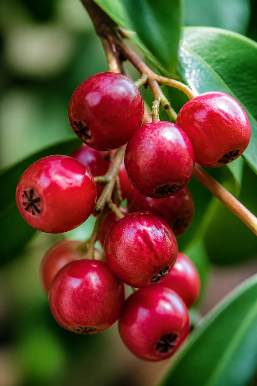 Riberries on a branch with blurred natural background