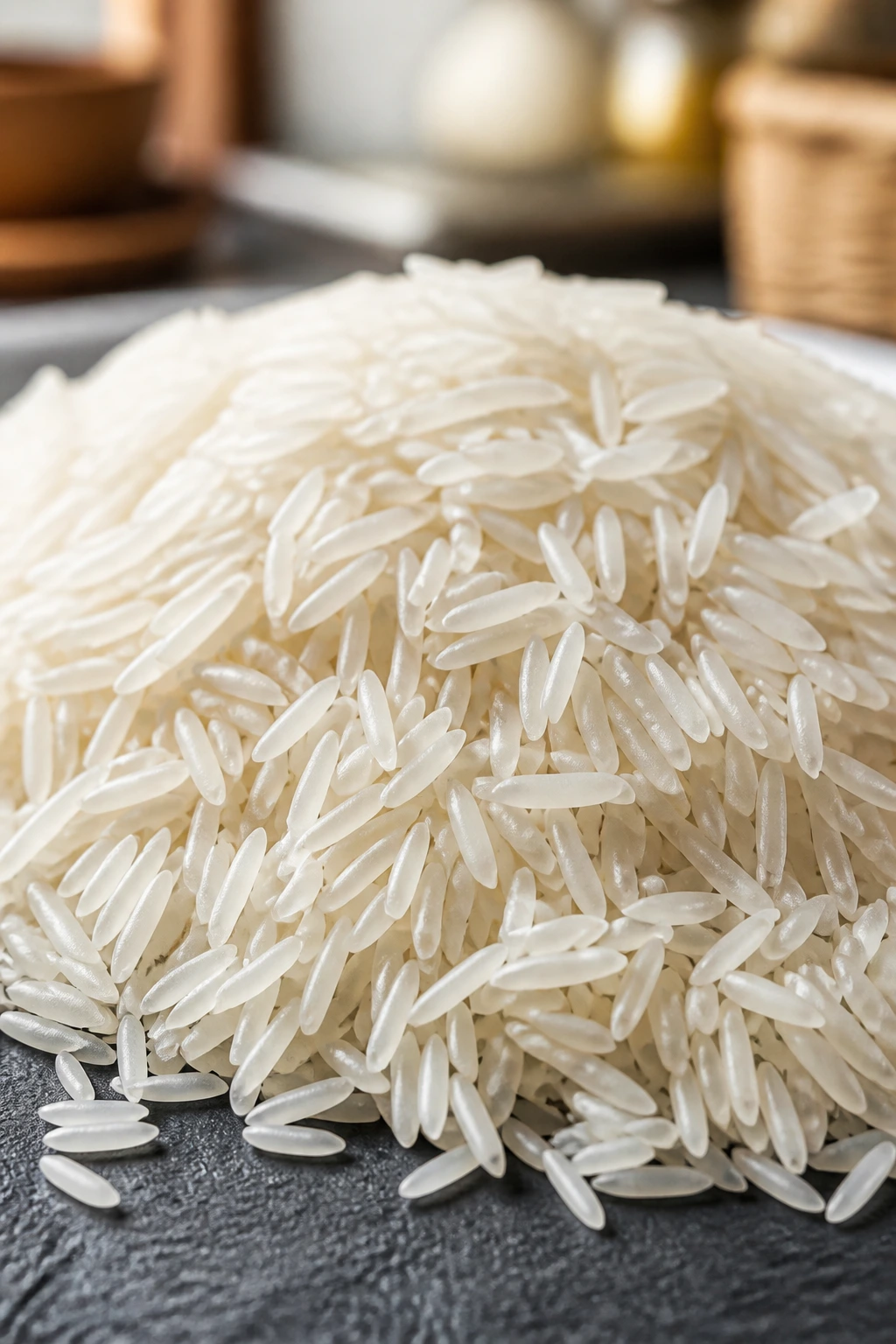 Is Rice A Fruit, A Vegetable, A Grain, Or A Seed? 1 Close-up of uncooked white rice grains filling the frame in a warm kitchen setting