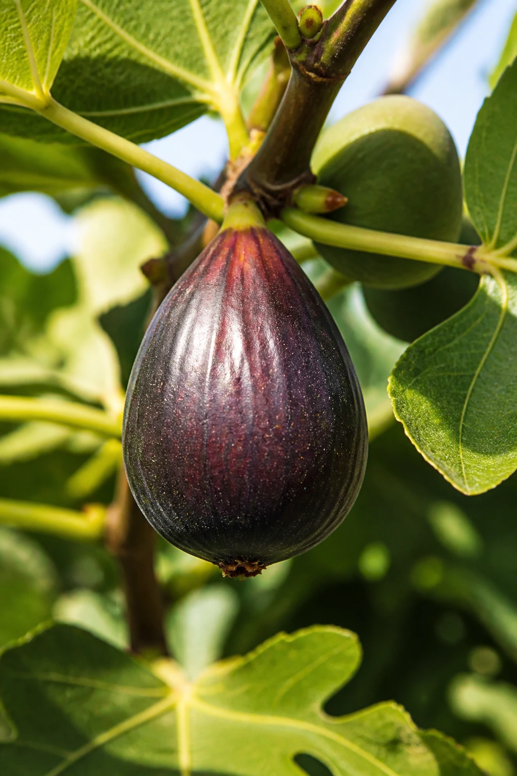Ripe fig fruit on branch in garden