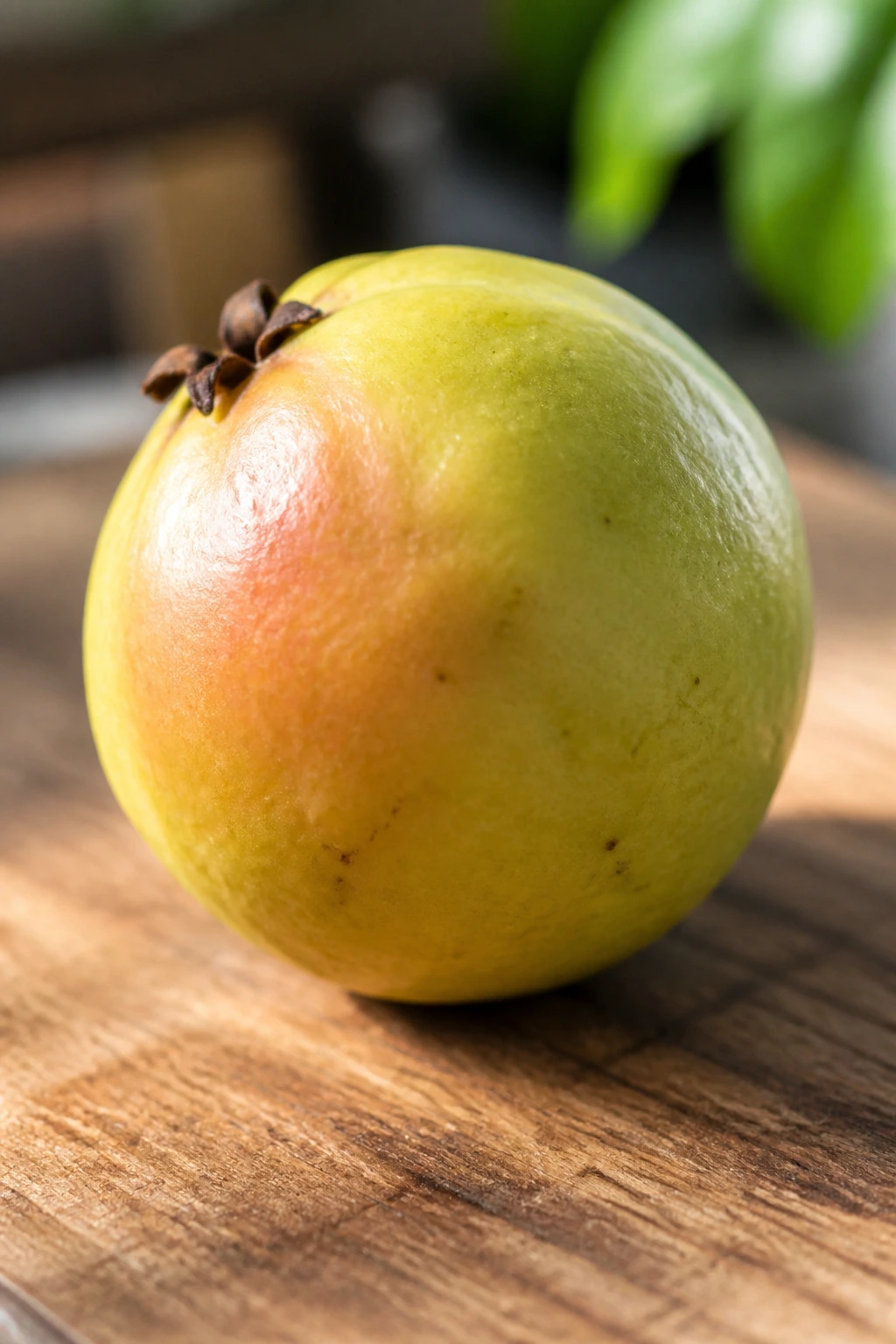 How Can You Tell If A Guava Is Ripe: Indicators to Look For 8 Close-up of a ripe guava on a wooden cutting board.