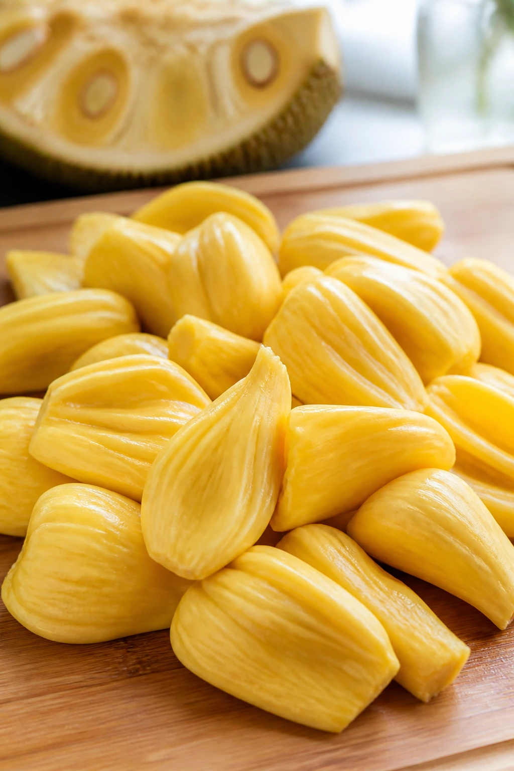 How To Tell If A Jackfruit Is Ripe? Here's How You Know 3 Close-up of ripe jackfruit flesh on cutting board