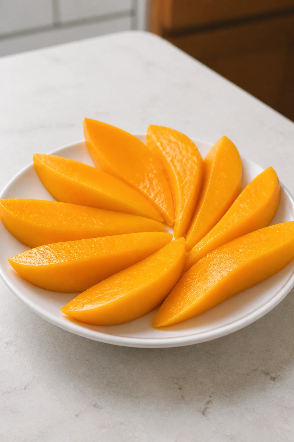 Sliced ripe mangoes on a plate ready to eat