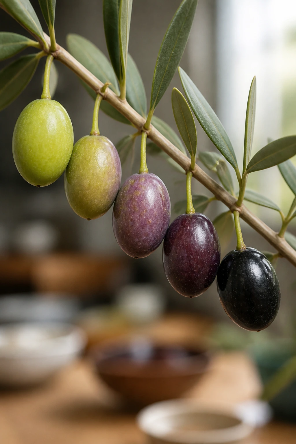 The Definitive Answer: Are Olives Fruits Or Vegetables? 6 Green-to-purple ripe olive showing color change indicating fruit status.