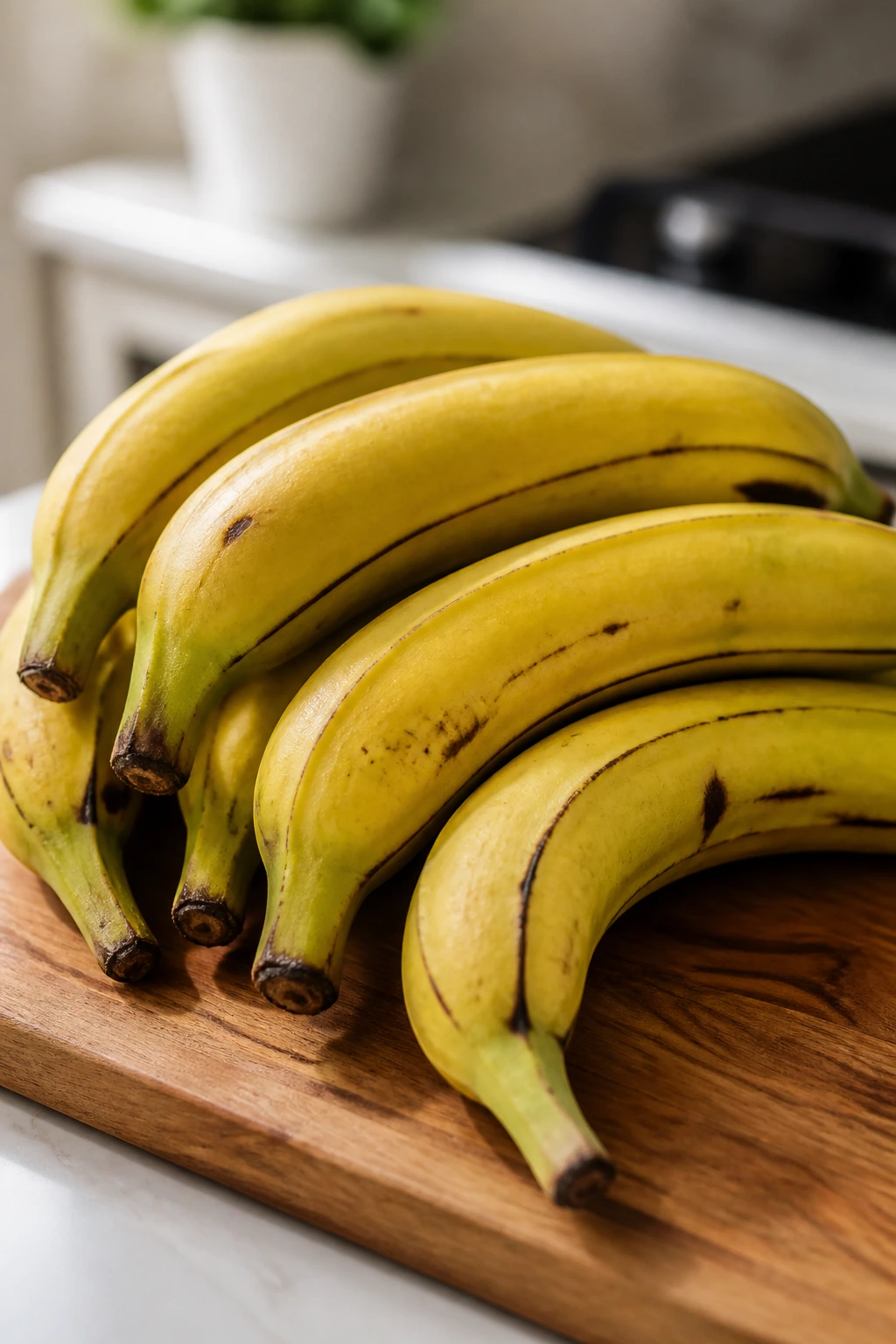 Ripe plantains on cutting board ready for fufu