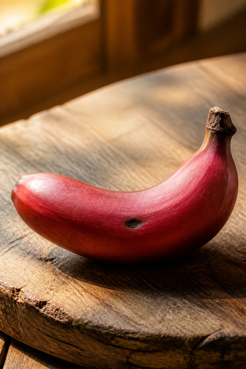 What Are Red Bananas? Description, Uses, Benefits, & More 8 Single ripe red banana on wooden board