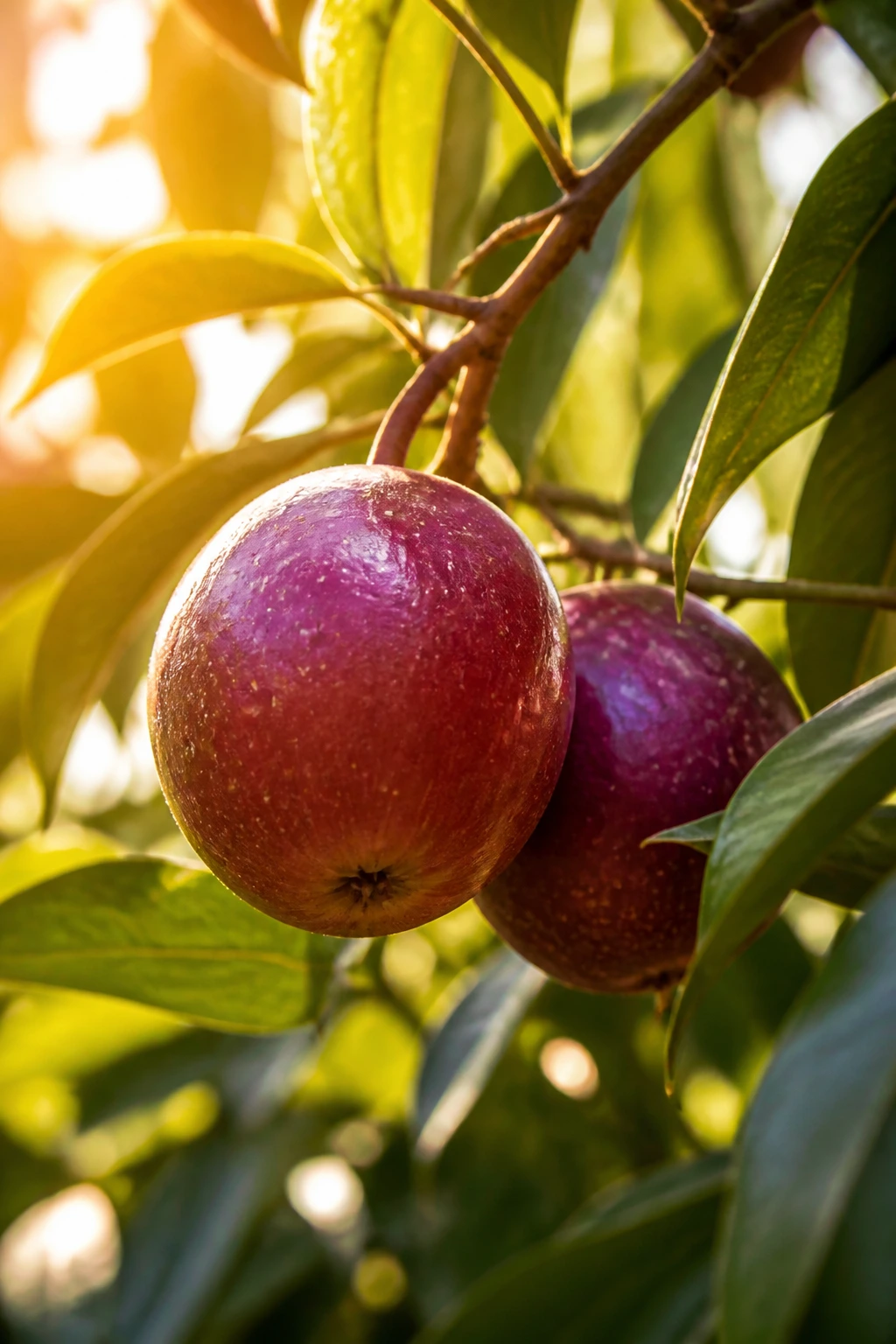 Jamaican Star Apple: Nutrition Facts, Health Benefits, And More 4 Ripe star apples on branch in warm light