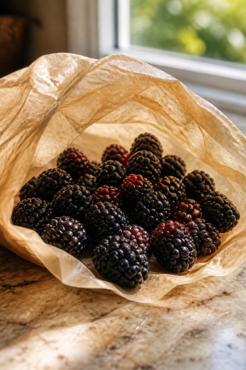 How To Make Blackberries Sweeter And Be Juicier 3 Blackberries ripening in a paper bag on a kitchen counter