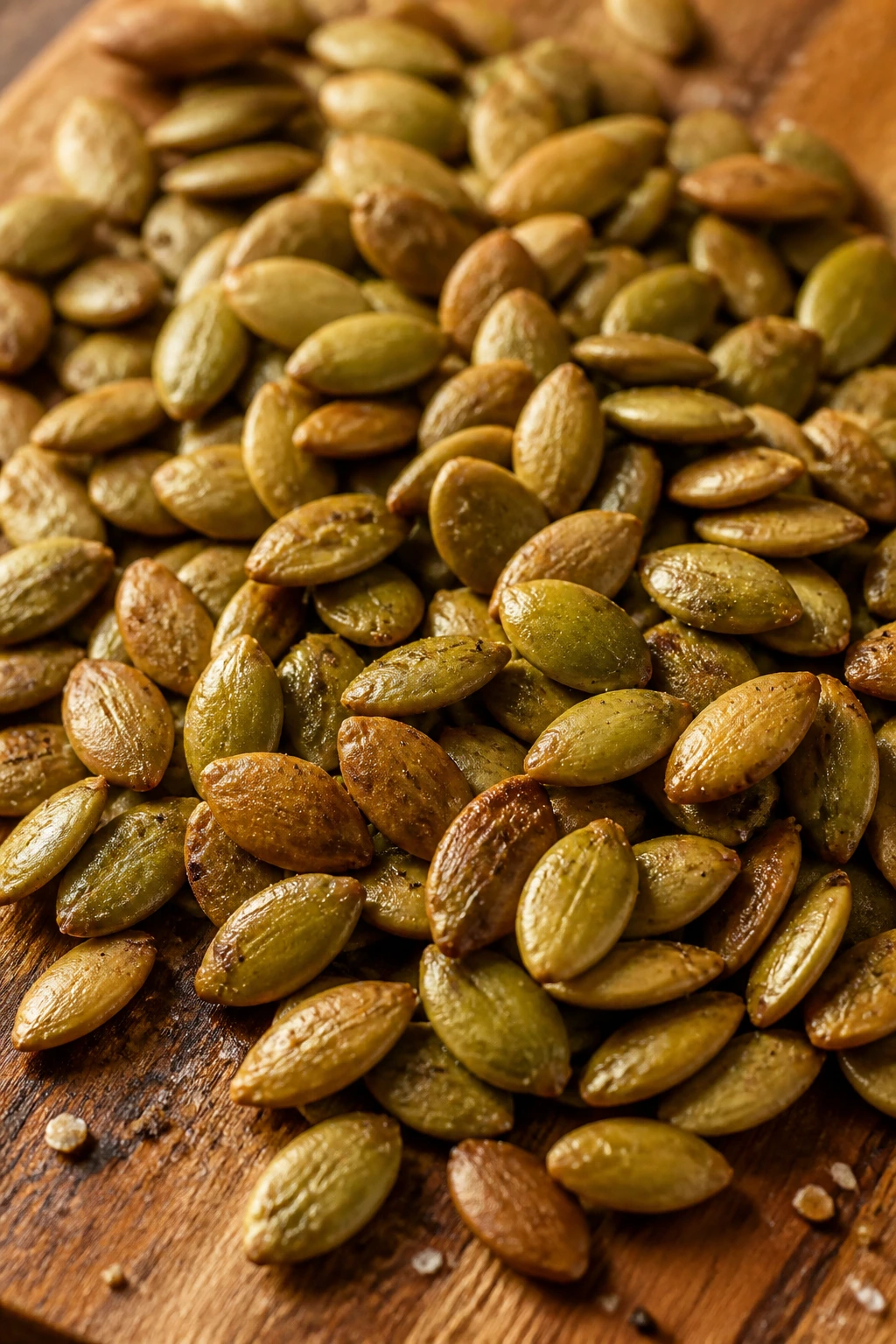 Are Fruit Seeds Edible? Are They Safe To Eat? 4 Roasted pumpkin seeds on a wooden board