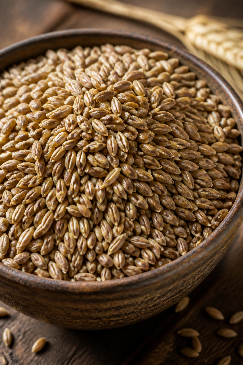 Rye Berries vs Wheat Berries: Understanding the Difference 10 Close-up of rye berries in a rustic bowl on a wooden table