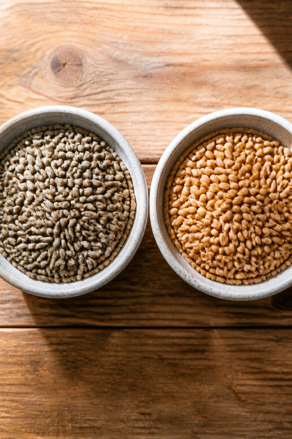 Rye Berries vs Wheat Berries: Understanding the Difference 16 Top-down view of rye berries and wheat berries in two bowls
