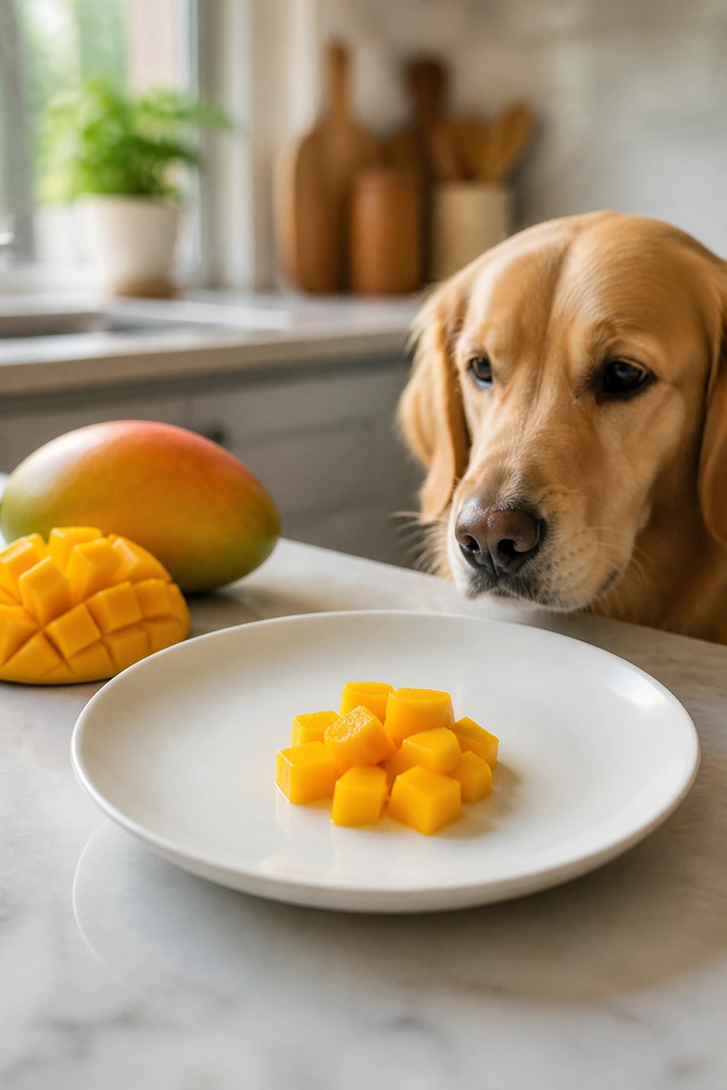 Is Indian Mango Good for Dogs? All You Need to Know 4 Small mango piece with seed removed on plate