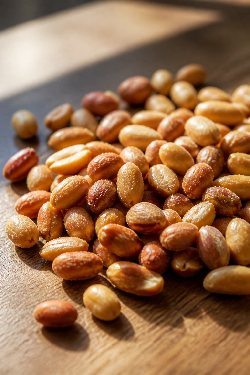Can Chickens Eat Peanuts Or Any Peanut By-Products? 7 Close-up of salted roasted peanut kernels on a wooden surface