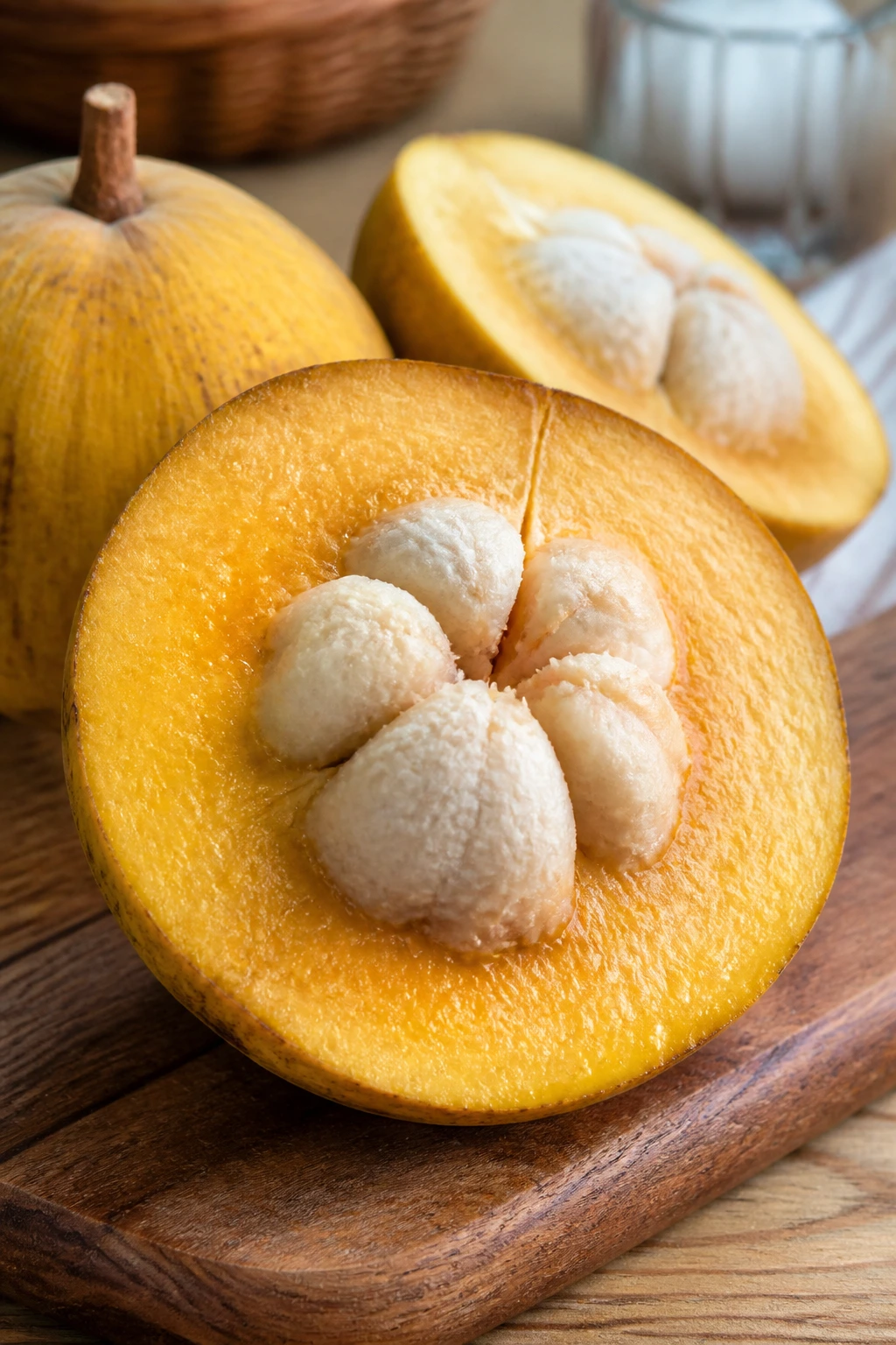 Cross-section of santol fruit with flesh and seeds