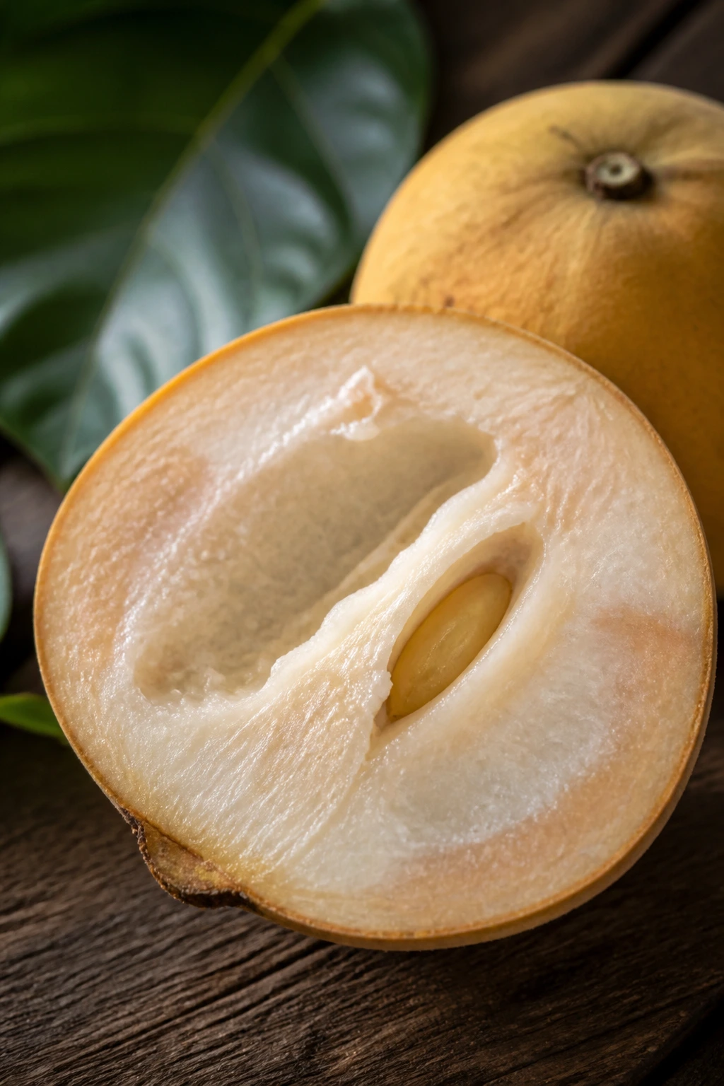 Close-up of ripe santol half showing juicy flesh and seed
