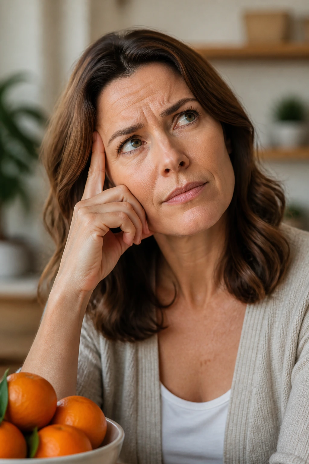 Portrait of a real person with puzzled expression in a home setting