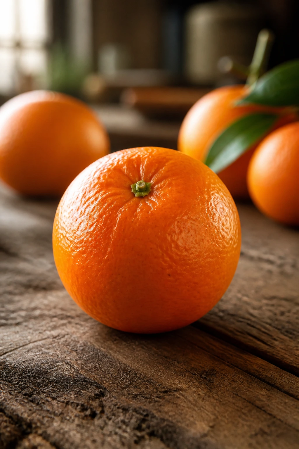 Whole satsuma on a rustic wooden surface