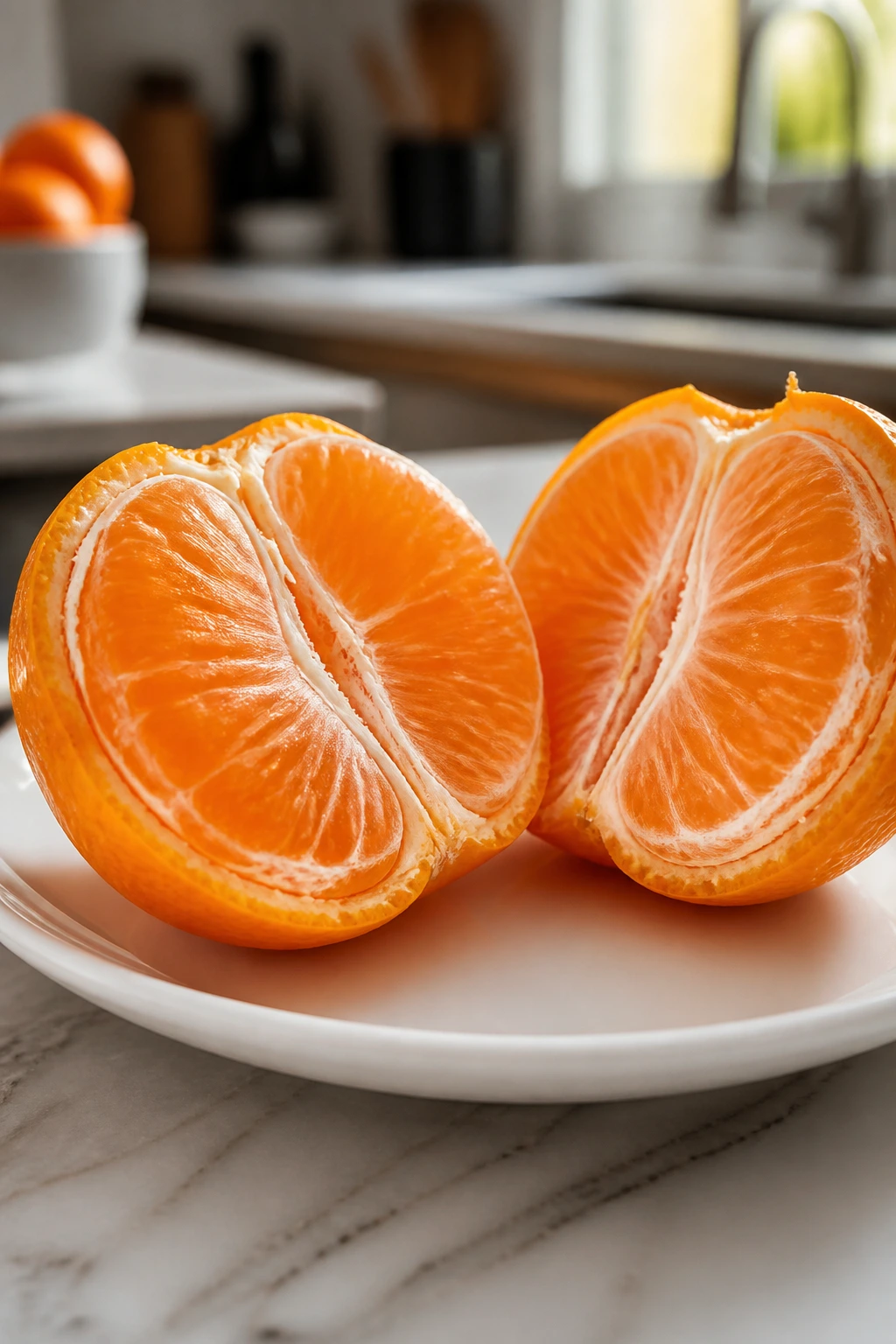 Cross-section of satsuma showing juicy segments