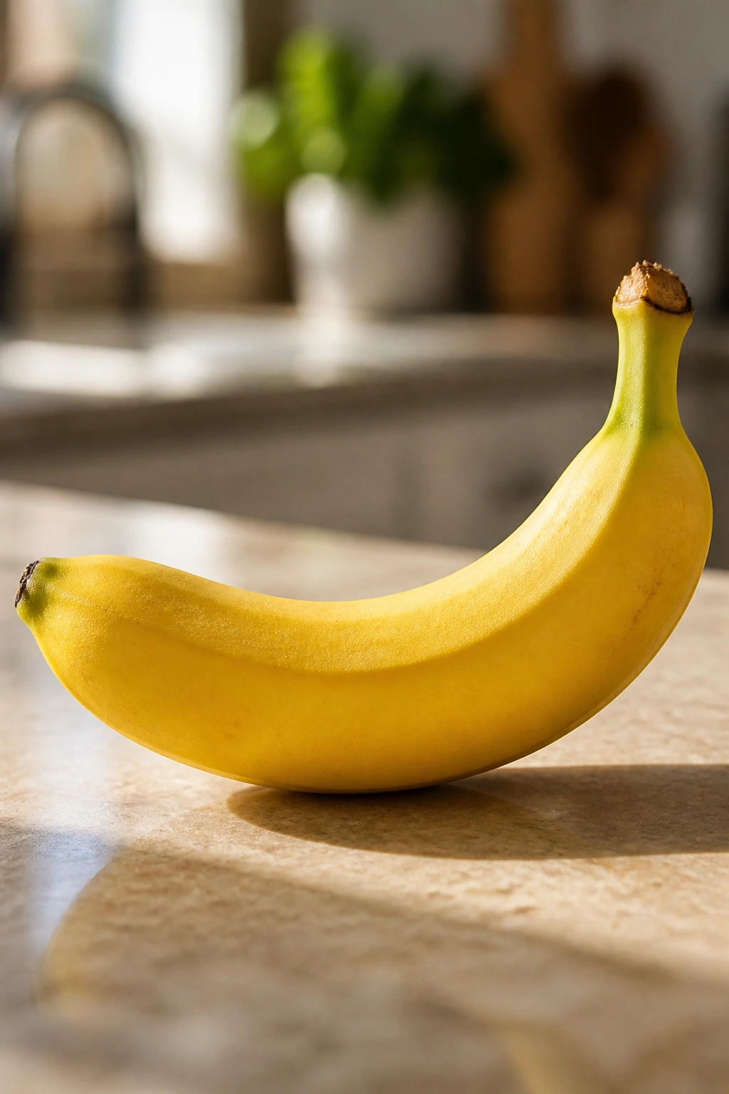 Seedless banana close-up on warm kitchen counter