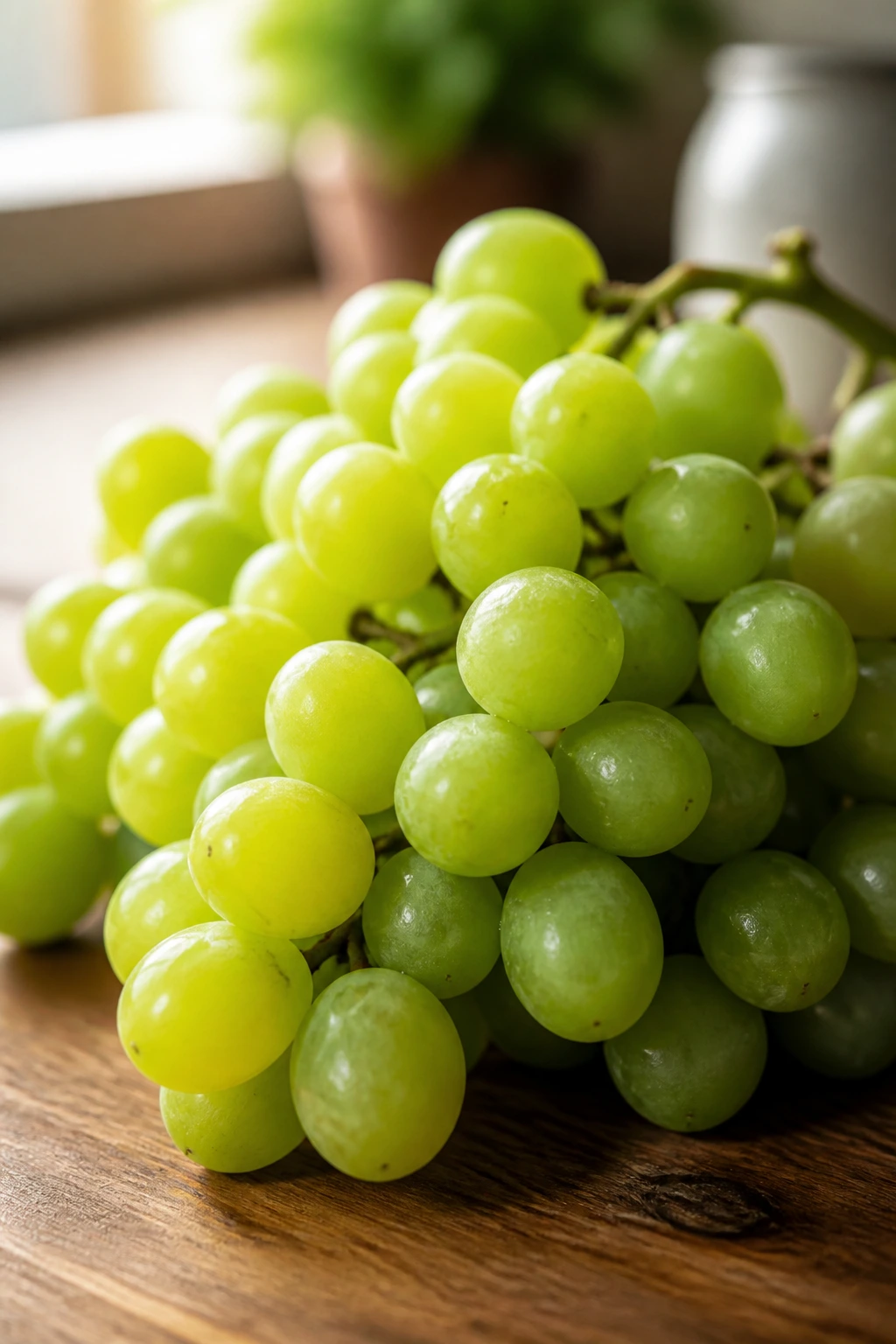 Close-up of seedless grapes showing glossy skins
